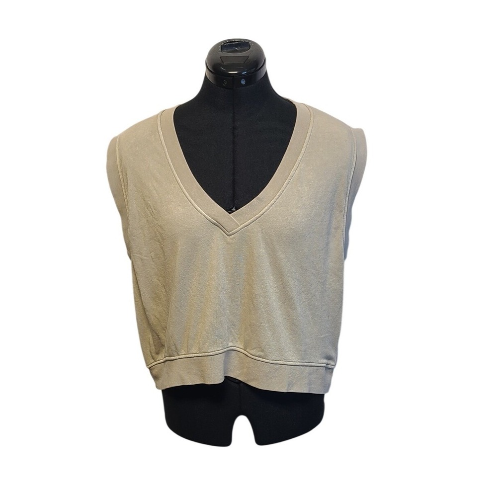 Universal Thread Women's V-Neck French Terry Sweatshirt Vest Tan Large NWT